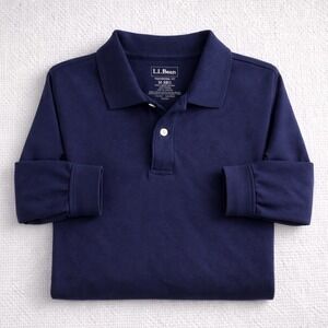 LLBean Traditional Fit Mens Long Sleeve Polo Shirt Navy Blue M Regular
